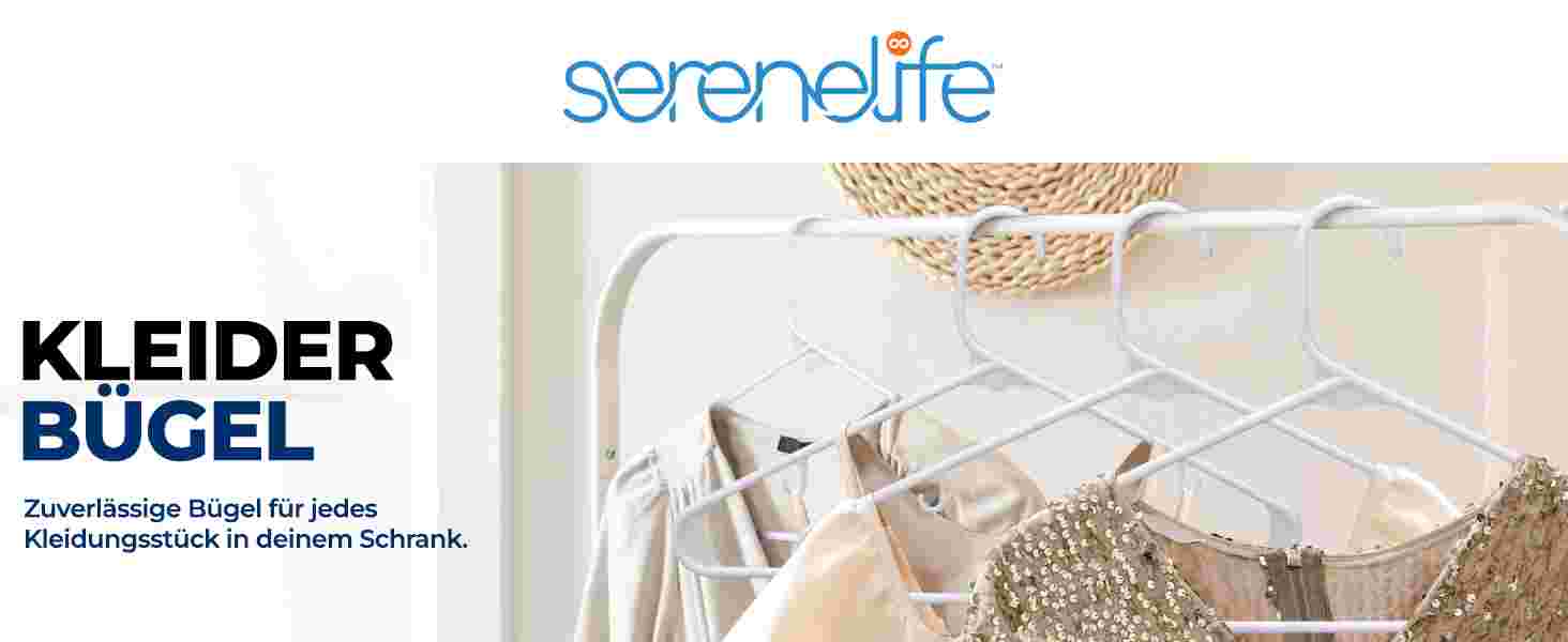 Плечики для одягу SereneLife, 30 шт., чорні, з антиковзаючим покриттям, ультратонкі, міцні, 42 см, 0.6 см товщина