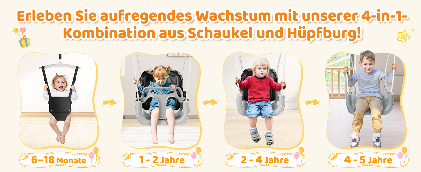 Набір 4-в-1: гойдалка та дверний вистрибувач для малюків, дитячий гойдалковий набір з металевим складним стійкою для дому та вулиці, легка збірка та зберігання (Чорний)
