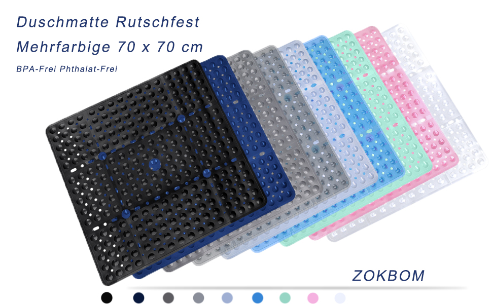 Нековзний килимок для душу 70x70 см, швидковисихаючий, без бісфенолу А, з присосками (Квадрат, М'ята)