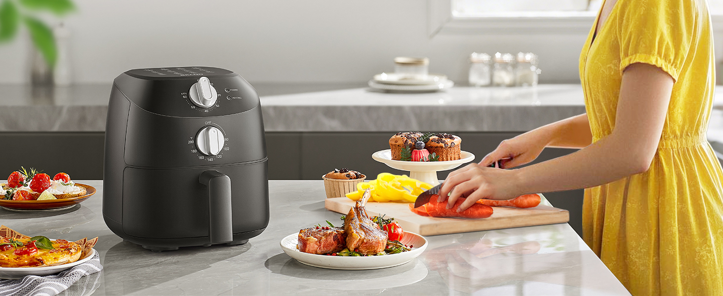 Фритюрниця без олії Midea 2L, 1150W, Airfryer, автоматичне вимкнення, легко чистити, BPA-free, чорний