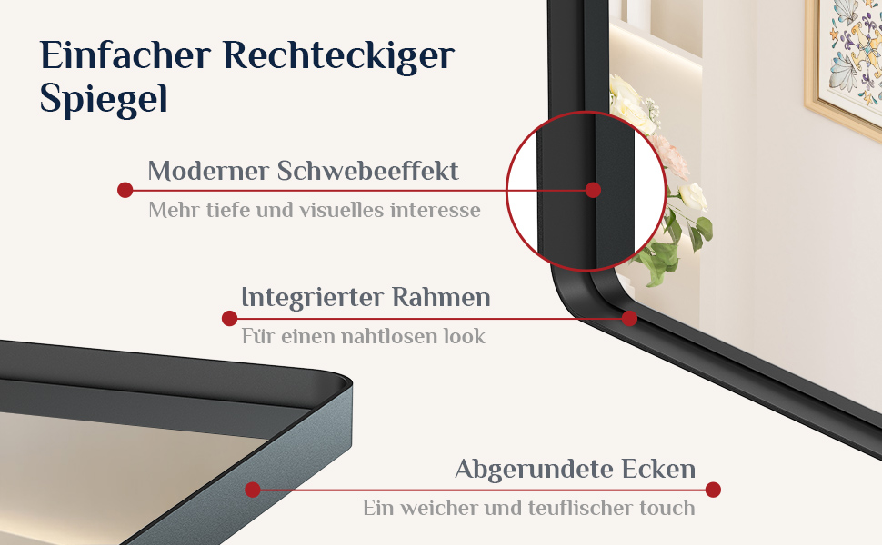 Дзеркало настінне Keonjinn Wand Spiegel чорного кольору 40x50 см з металевим каркасом, прямокутна форма. Підходить для ванної кімнати, вітальні, спальні, коридору.