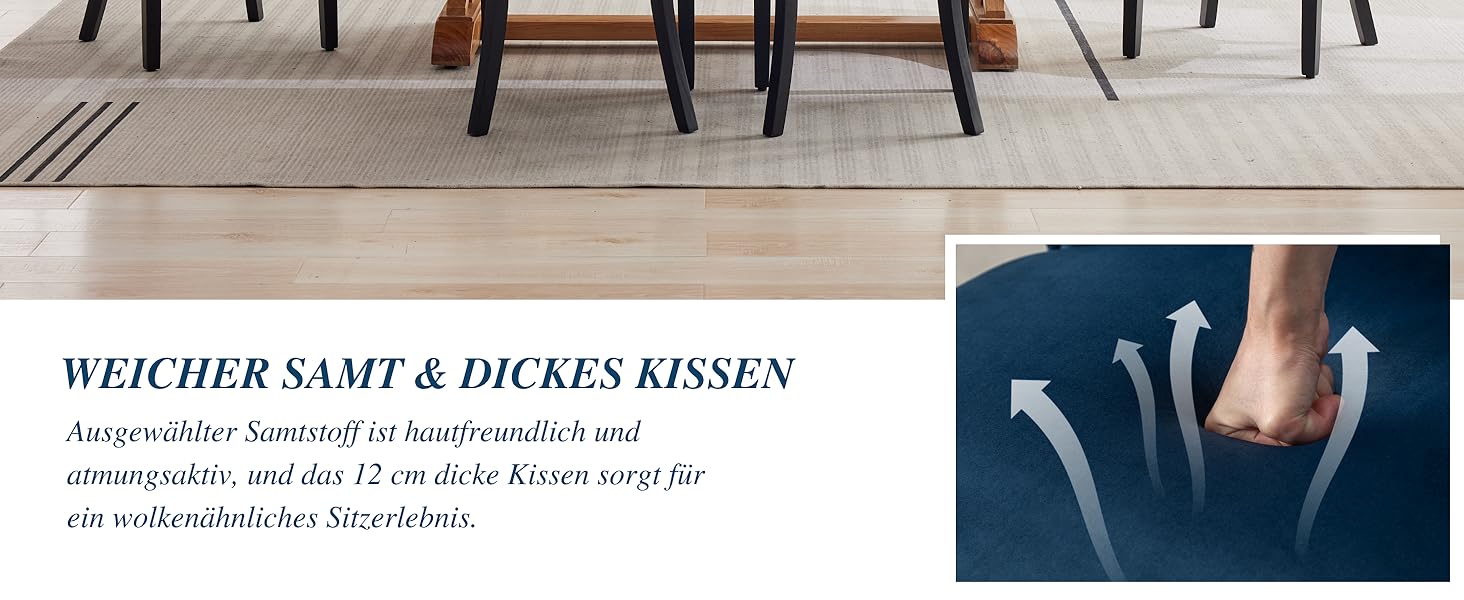 Крісла для їдальні з велюру, комплект 4 шт. - м'які крісла без підлокітників для кухні та вітальні, блакитні