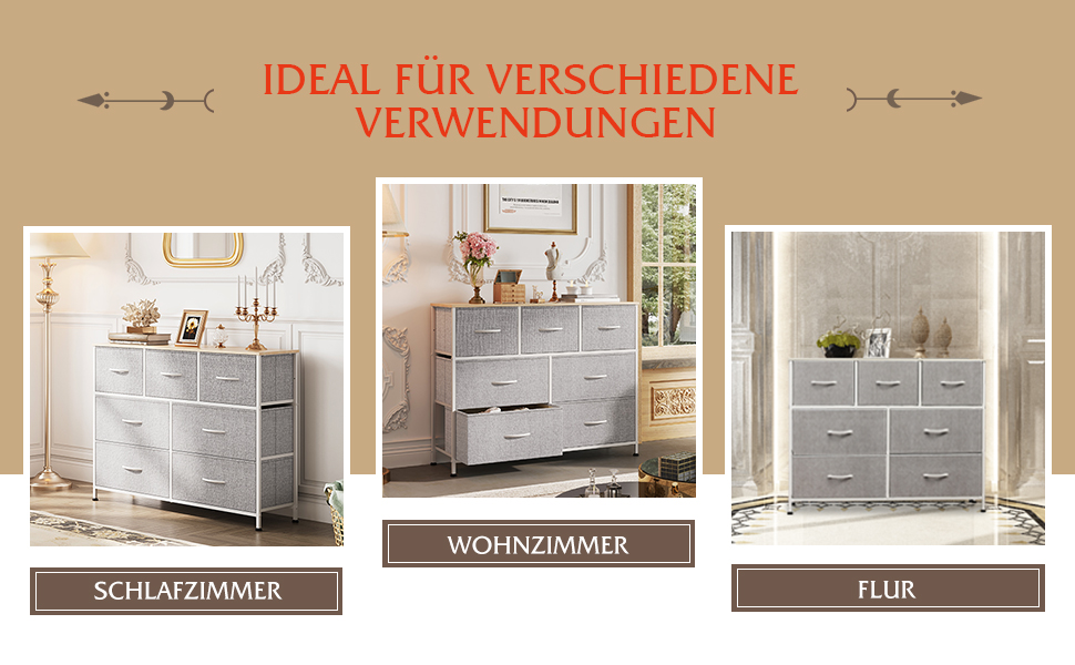 Комод WLIVE з тканини, 7 висувних ящиків, сірий - для спальні, вітальні