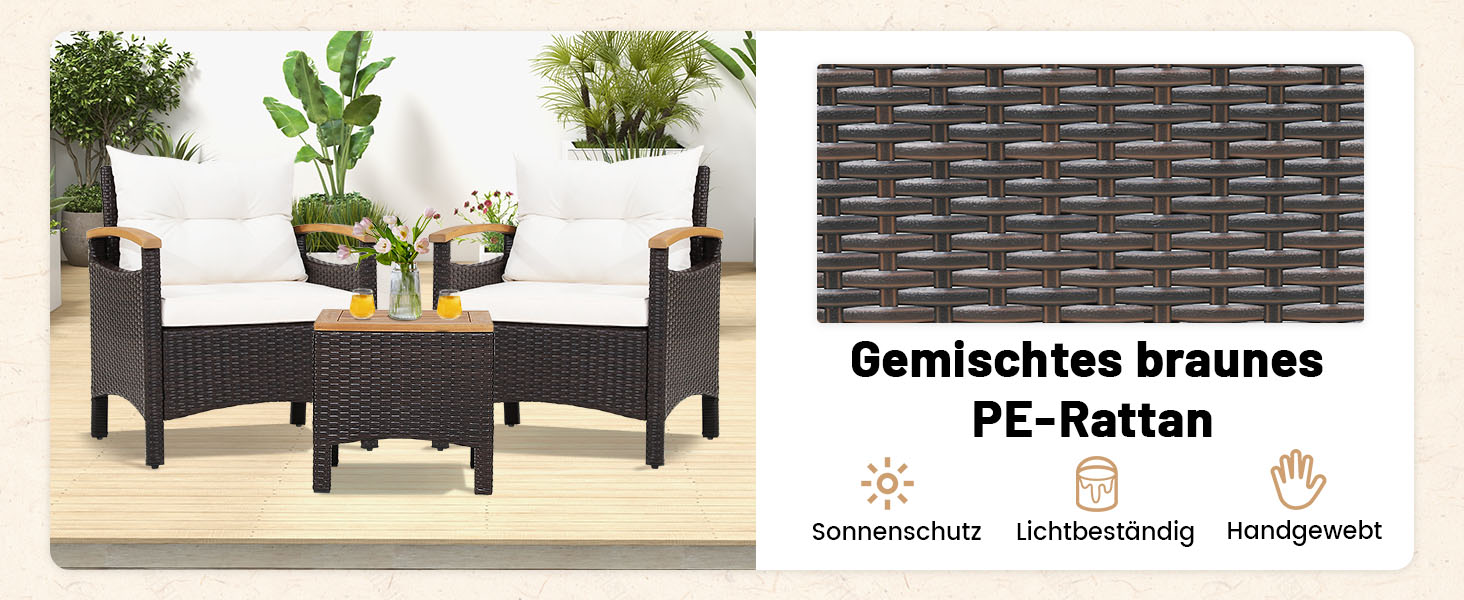 Набір садових меблів GIANTEX 5 предметів: 2 крісла, 2 пуфи та столик - ротанг, кремово-білий колір, для саду та балкону