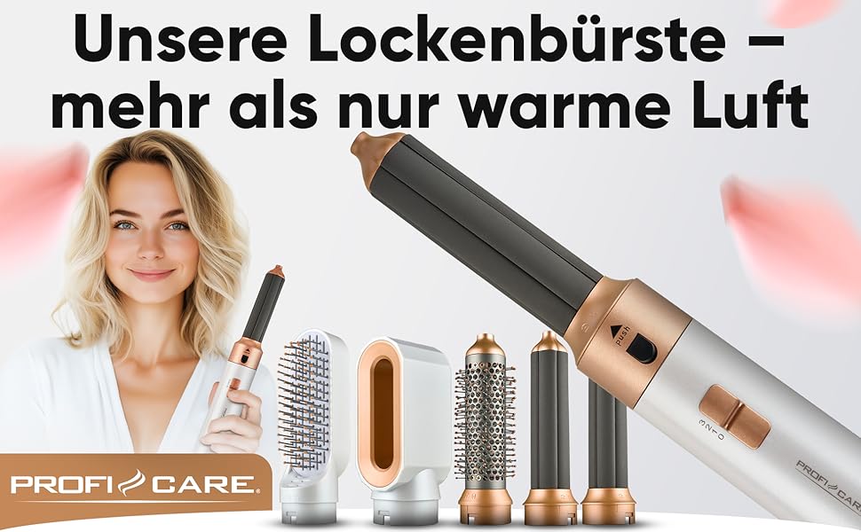 ProfiCare PC HAS 3132 Airstyler 4-в-1: Фен-щітка для локонів, об'єму, випрямлення та сушіння волосся 1000W, біло-рожевий