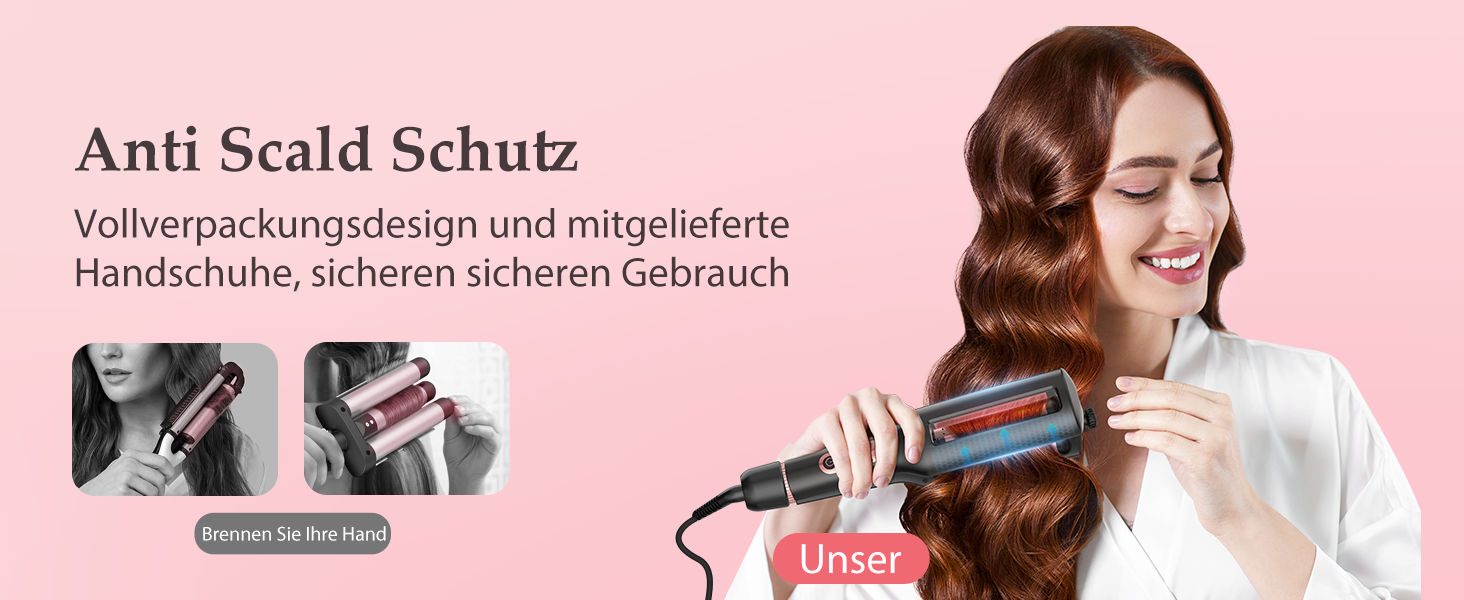 4-в-1 Випрямляч та завивачка для волосся - 22/25/32/38 мм, для створення хвиль, 4 температури (140-210°C), 3 насадки, чорний, Rose