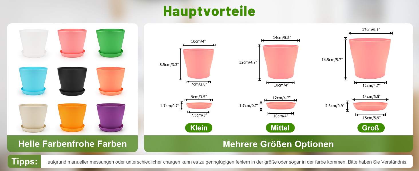KINGLAKE Набір горщиків для квітів 8 шт., 17 см, пластик з підставкою, для квітів, сукулентів, кактусів, кольорові