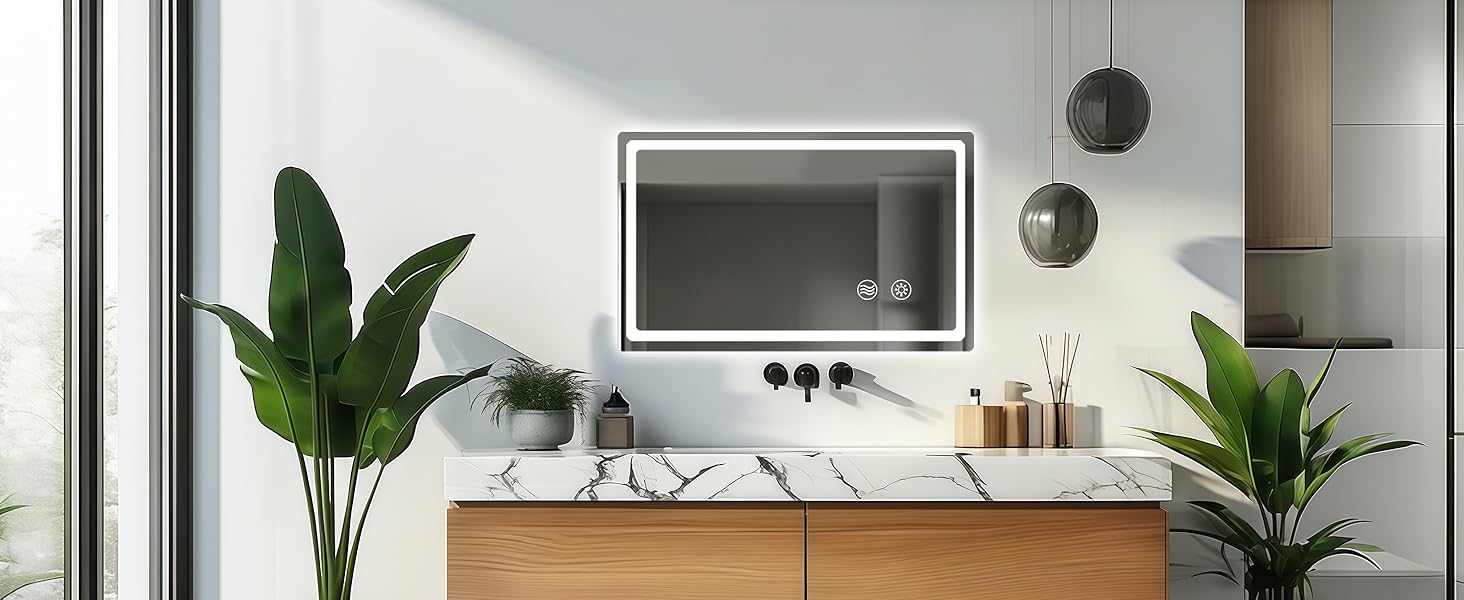 LED дзеркало для ванної кімнати KLGFI з підсвіткою, сенсорним вимикачем та функцією антизапар, 50 x 70 см