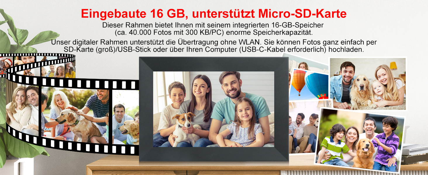 Frameo Цифровий фоторамка 15.6 дюймів Wi-Fi, FHD IPS сенсорний екран, Smart фоторамка з 32GB, автоматичне обертання, обмін фото та відео, можливе кріплення на стіну