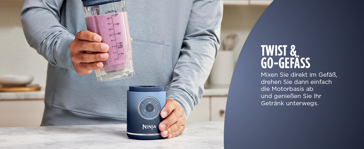 Портативний блендер Ninja Blast Max - 570 мл, акумуляторний, з чашею та кришкою, 3 функції, для смузі та протеїнових коктейлів (Marineblau)