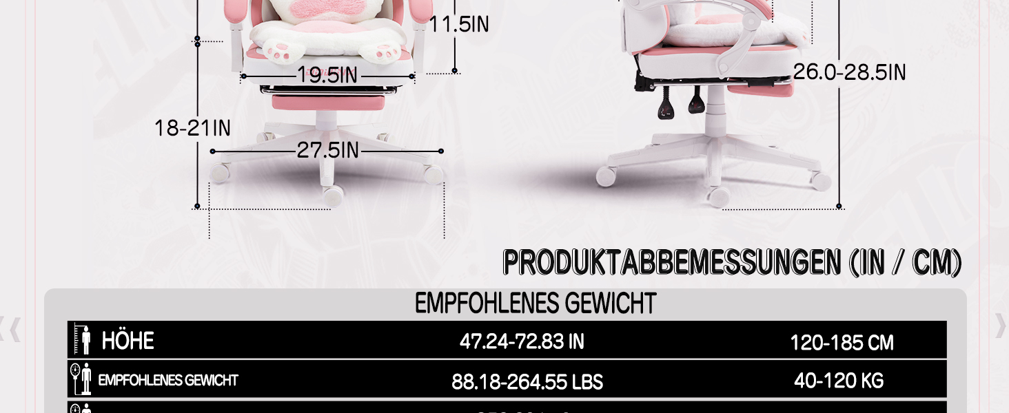 Ігровий крісло Dowinx з підніжкою, комфортний геймерський крісло для ПК, рожево-білий, для дорослих