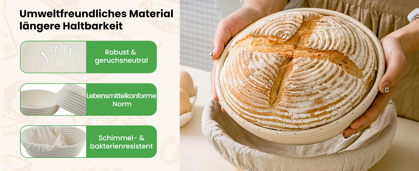 Набір для закваски GEEKHOM: 14 предметів для випікання хліба (заквасочний кошик круглий та овальний, склотара 650 мл, скребок для тіста)