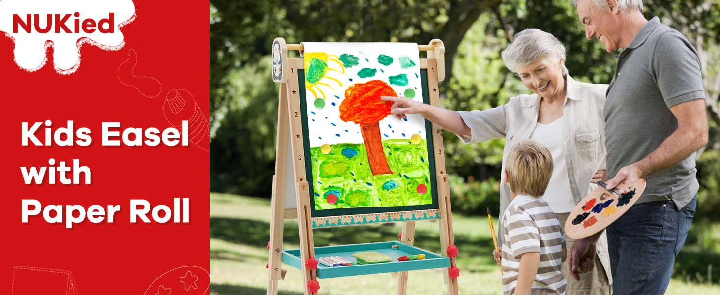 Дерев'яна іграшко-дошка Kinder Pinguin з рулоном паперу, двостороннє Whiteboard та дошка, стійка з аксесуарами для дітей та малюків