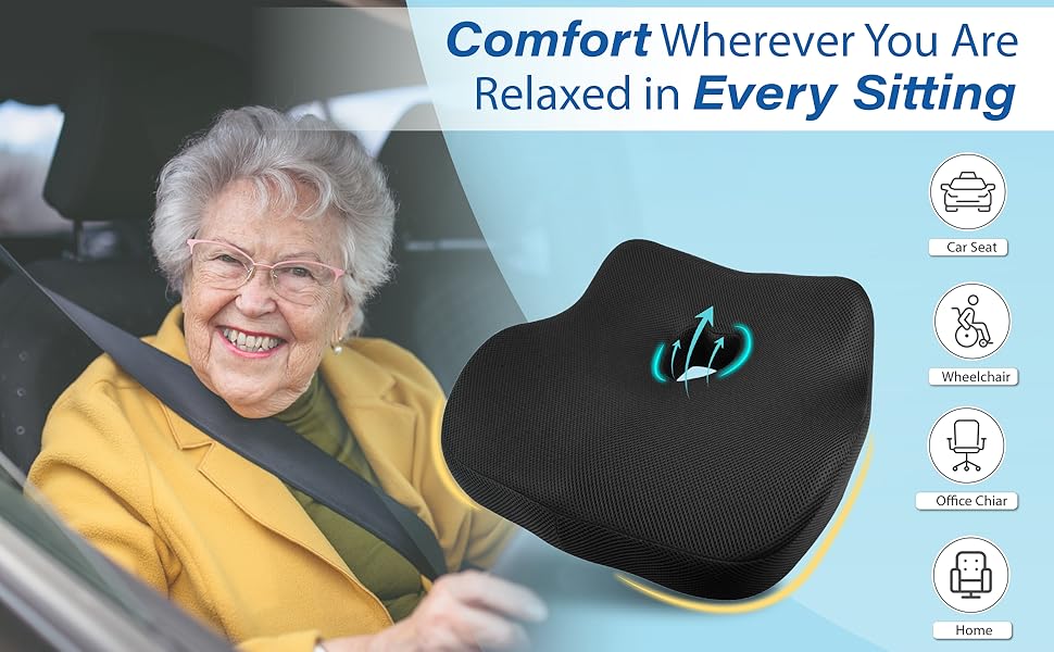 Автокрісло-подушка для спини з Memory Foam для полегшення болю в попереку, велике сидіння для коротких водіїв у далеких поїздках - подушка для автомобіля, офісу - чорний