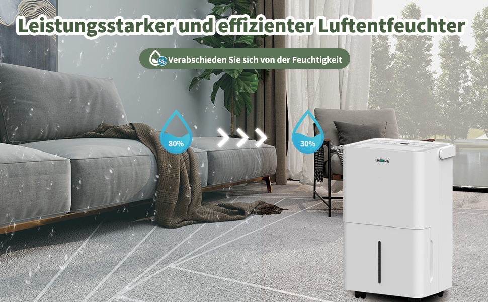 Електричний осушувач повітря Uhome 12L - 54м³, автоматичне вимкнення, сенсор вологості, режим сушіння, фільтр з активованим вугіллям
