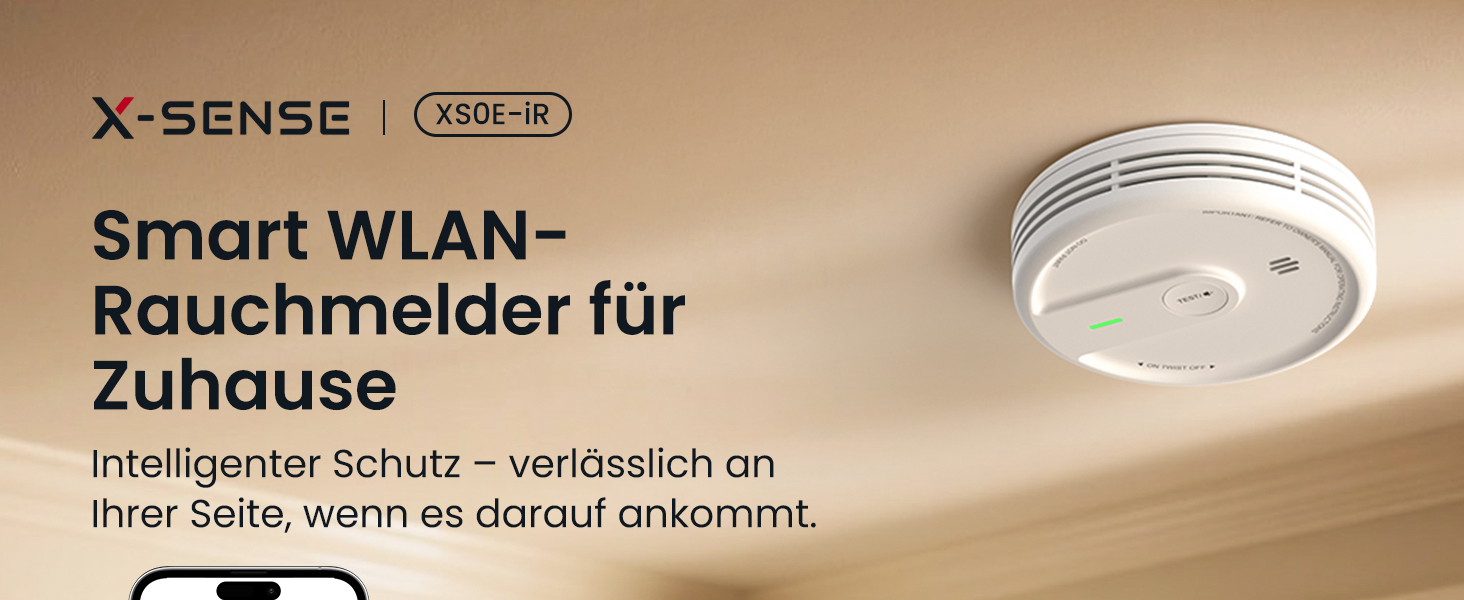 X-Sense Розумний димовий датчик з Wi-Fi, EN 14604, нічний режим, 10 років служби, змінна батарея, керування через додаток, XS0E-iR, білий