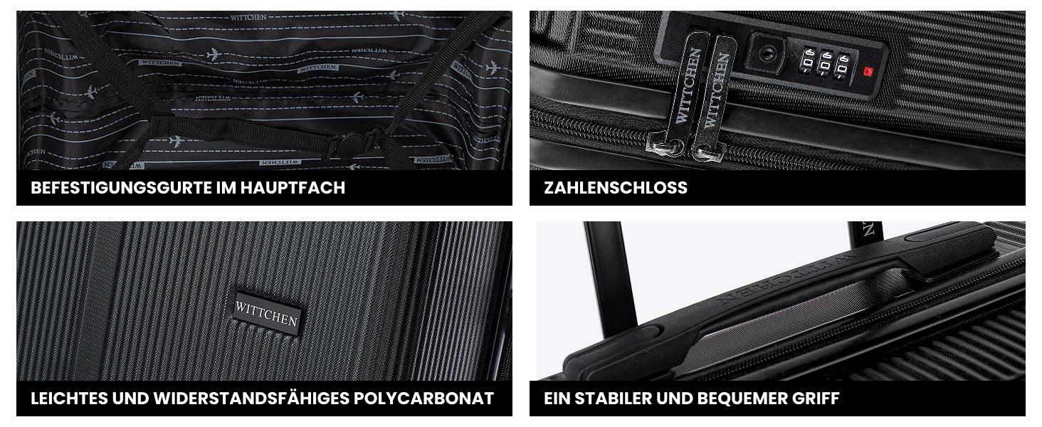 Валіза велика Wittchen Stripes Line XL (76.5x50x29 см) чорна, пластикова валіза-тролей на 4 колесах, 96 л, з кодовим замком та телескопічною ручкою