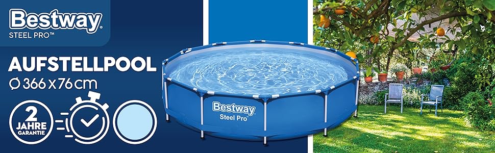 Набір каркасних басейнів Bestway Steel Pro з фільтруючим насосом Ø 366 x 76 см, синій, круглий 366 x 76 см Синій