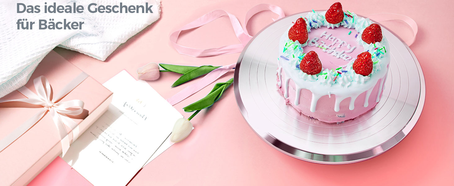 Ohuhu Поворотна платформа для тортів 30 см, алюмінієва, рожева | Підставка для декорування тортів