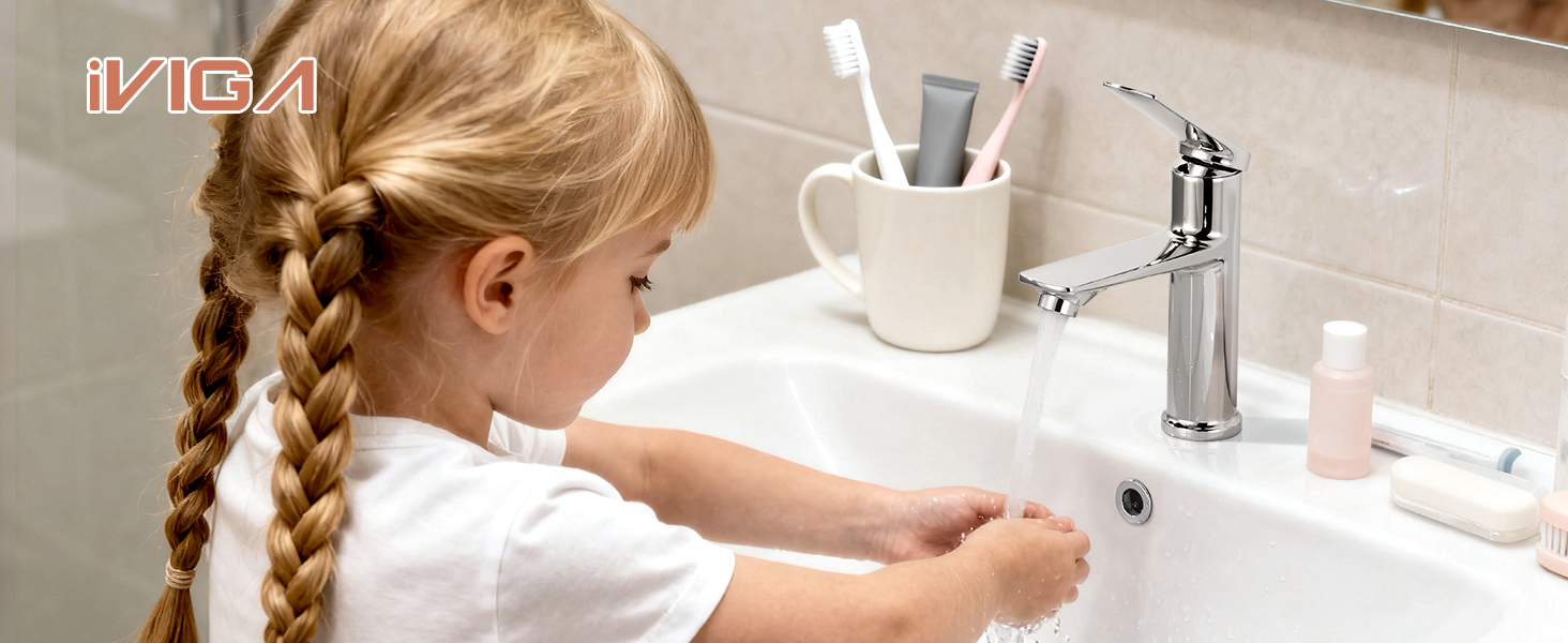 Змішувач для ванної кімнати, однорідний змішувач для раковини, хром, високий тиск, висота виливу 104 мм