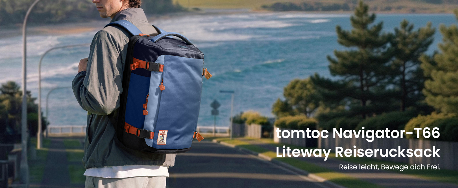 Дорожній рюкзак tomtoc 28L/40L для подорожей та літака, TSA-сумісний рюкзак для ручної поклажі (Coastal Blue-ripstop)