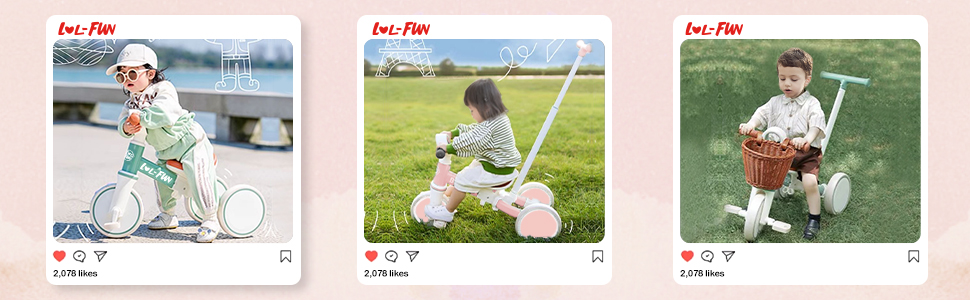 Дитячий біговел-триколіс LOL-FUN 5-в-1 з ручкою, рожевий - для хлопчиків та дівчаток від 1 року