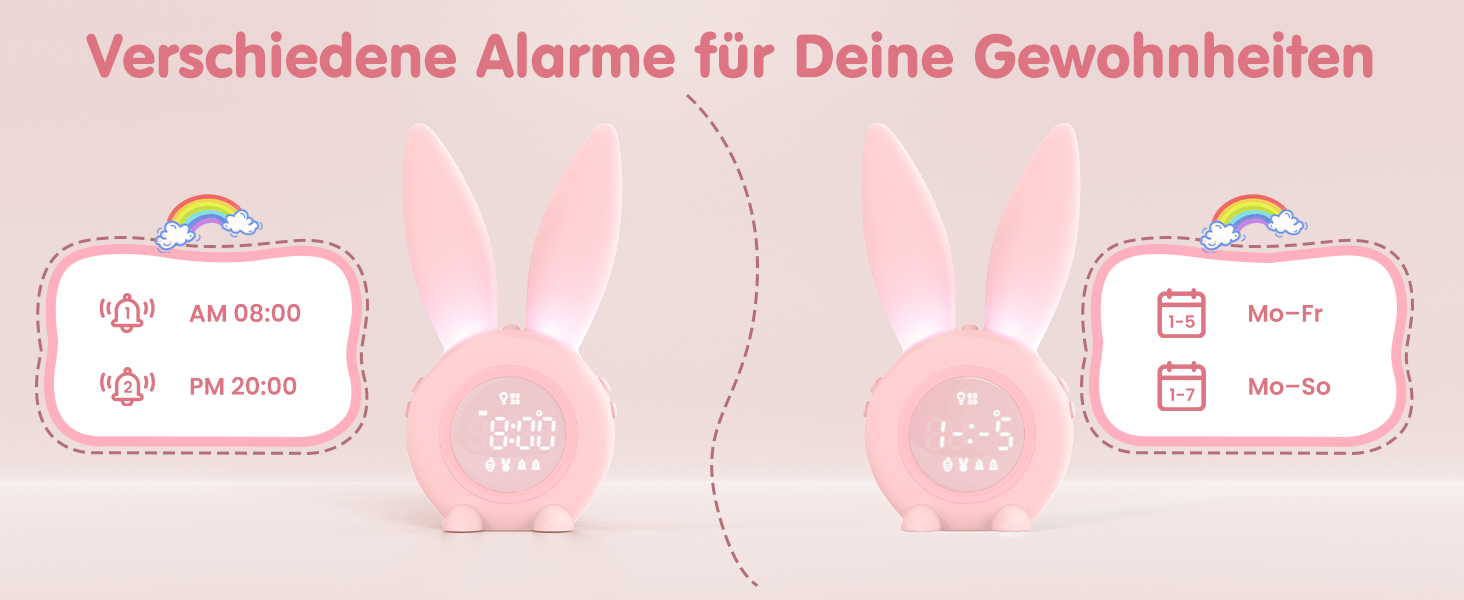 Дитячий ліхтарик-будильник Homealexa Зайчик: Нічник, функція повтору будильника, рожевий