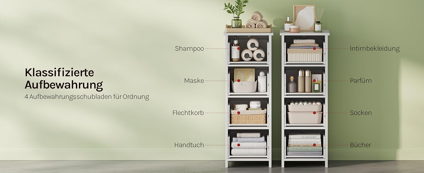 Шафка для ванної кімнати WOLTU, вузька, з 3 висувними ящиками, 32 x 30 x 81 см, для ванної, вітальні, спальні, їдальні, кухні, сучасний дизайн, білий колір, BZS123ws