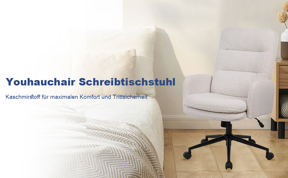 Крісло для дому та офісу Youhauchair з кашеміру, ергономічне, з високою спинкою, регульована висота, кремовий колір