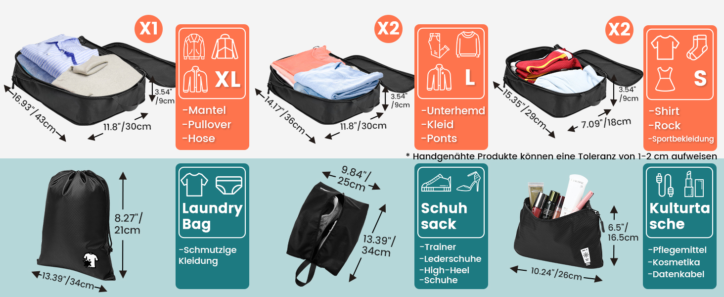 Набір органайзерів для подорожей у валізу з компресією, 8 шт, водонепроникні пакувальні куби для ручної поклажі та рюкзака, світло-блакитний