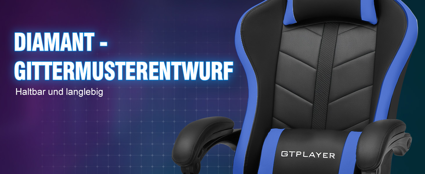 Ігровий крісло GTPLAYER з підніжкою, біло-блакитний, для геймерів, 150 кг, PU шкіра, ергономічний
