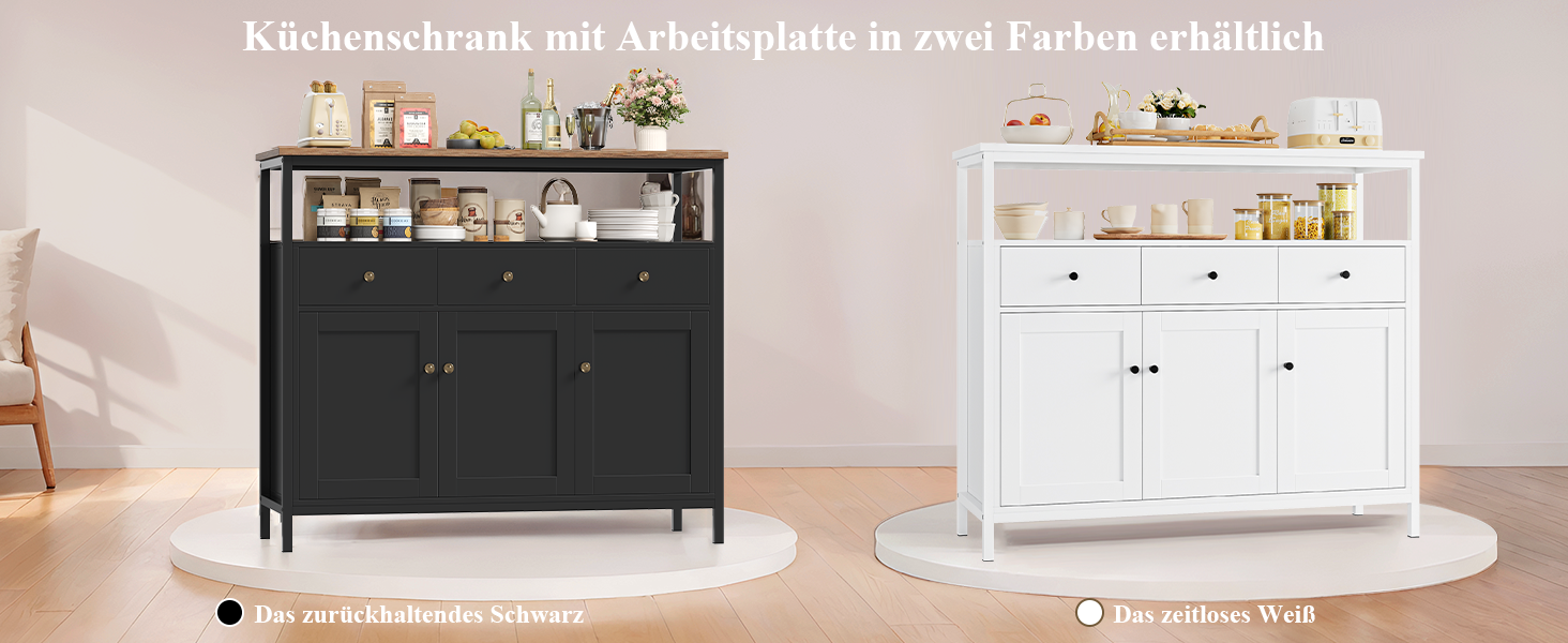 FirFurd Комод-тумба у вітальню, кухню, їдальню. Білий комод з 3 висувними ящиками та 3 дверцятами, регульована полиця, 108x38x98,5 см