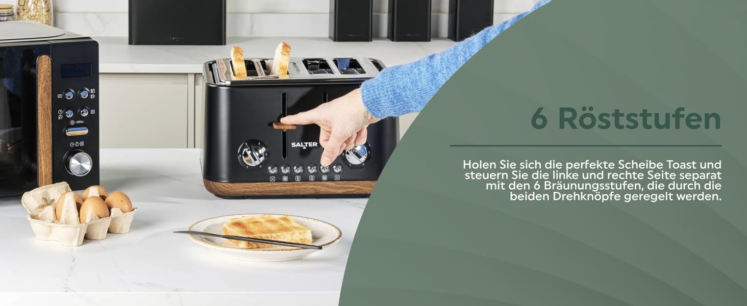 Тостер SALTER Toronto 4-слотовий, білий – широкий простір для хліба, 6 режимів підсмажування, розморожування, підігрів, функція скасування, підйом хліба