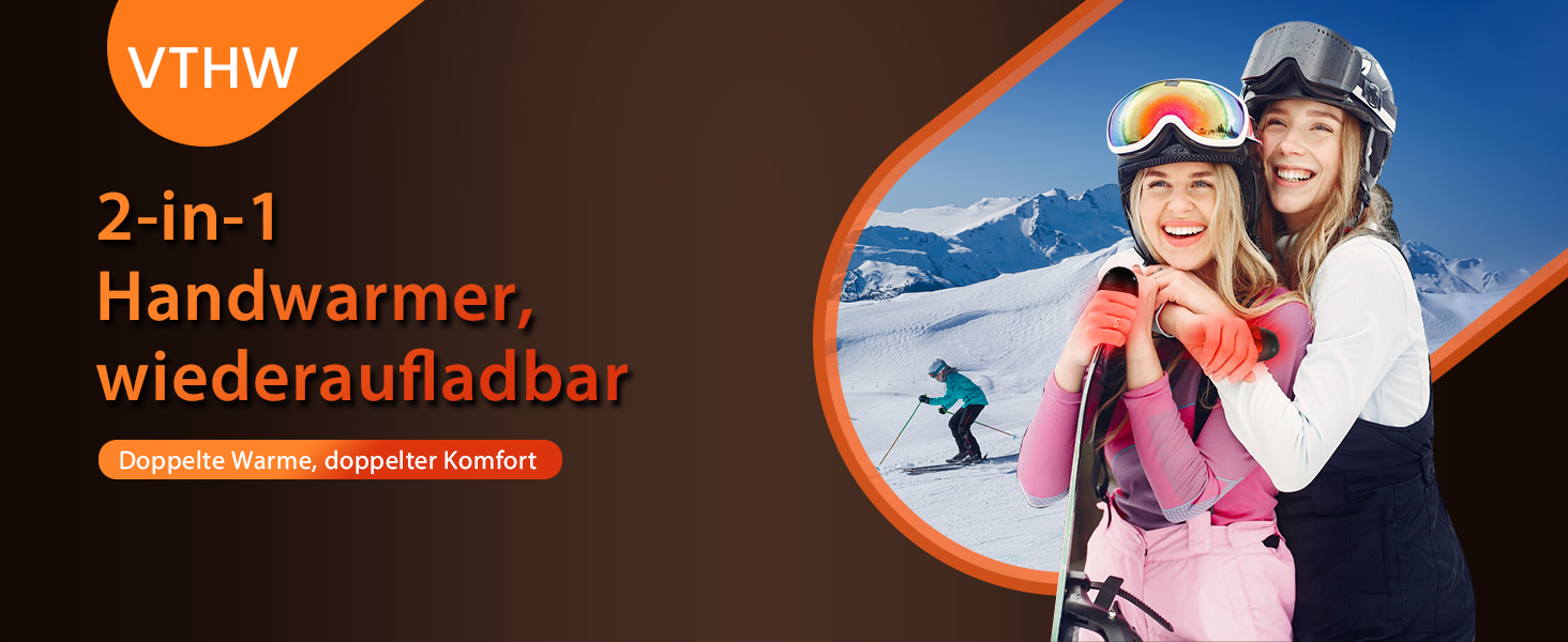 Електричні грілки для рук VTHW, набір 2 шт. - 20 годин тепла, USB, 3 температурні режими, для спорту та Raynaud's, помаранчевий