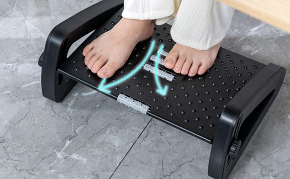 Підніжка для столу з регулюванням висоти та кута на 6 рівнів, з масажем, протиковзка, для зняття болю в ногах, колінах та спині, ідеальна для дому, офісу та подорожей, з трьома ніжками