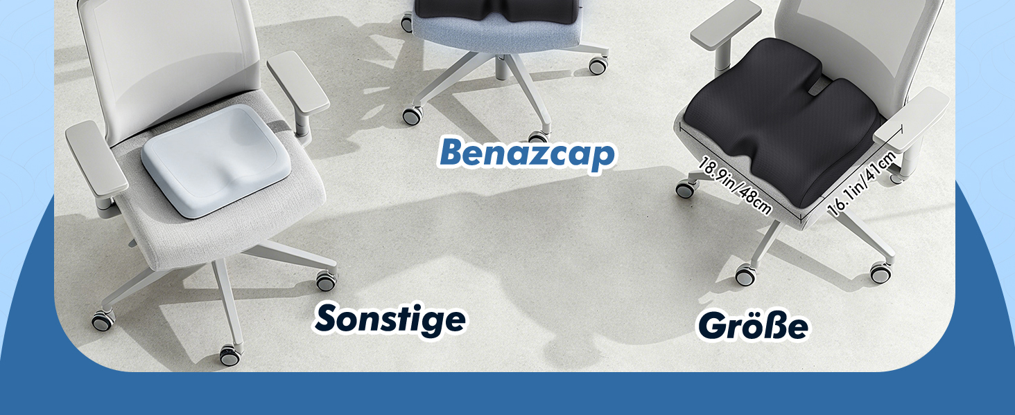 Ортопедична подушка для сидіння Benazcap з ефектом пам'яті (Memory Foam) – ергономічна подушка для розвантаження тиску в авто, офіс, геймінг та дім, зі знімним чохлом, 45*41*8 см