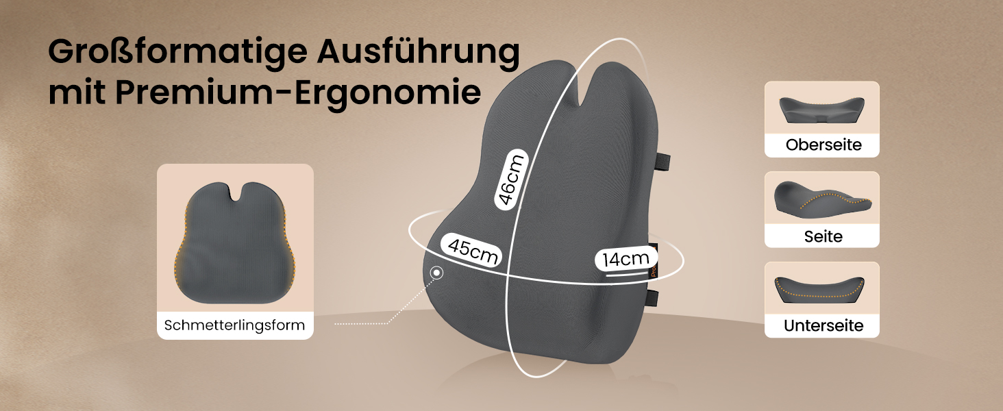 Підпорка для спини ProtoArc з Memory Foam: ергономічна подушка для офісного крісла, авто та робочого столу. Підтримка попереку, дихаюча тканина, регульовані ремені (сірий)