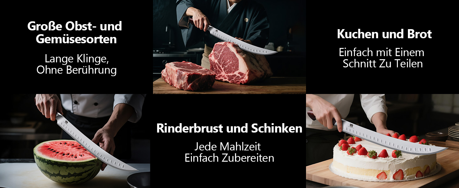 SHAN ZU Profi кухонний ніж 18 см - японський кухонний ніж з високоякісної сталі 10Cr15Mov, 12° заточка, ергономічна ручка з паккавуду - для м'яса, овочів, риби (ніж для м'яса 30 см)