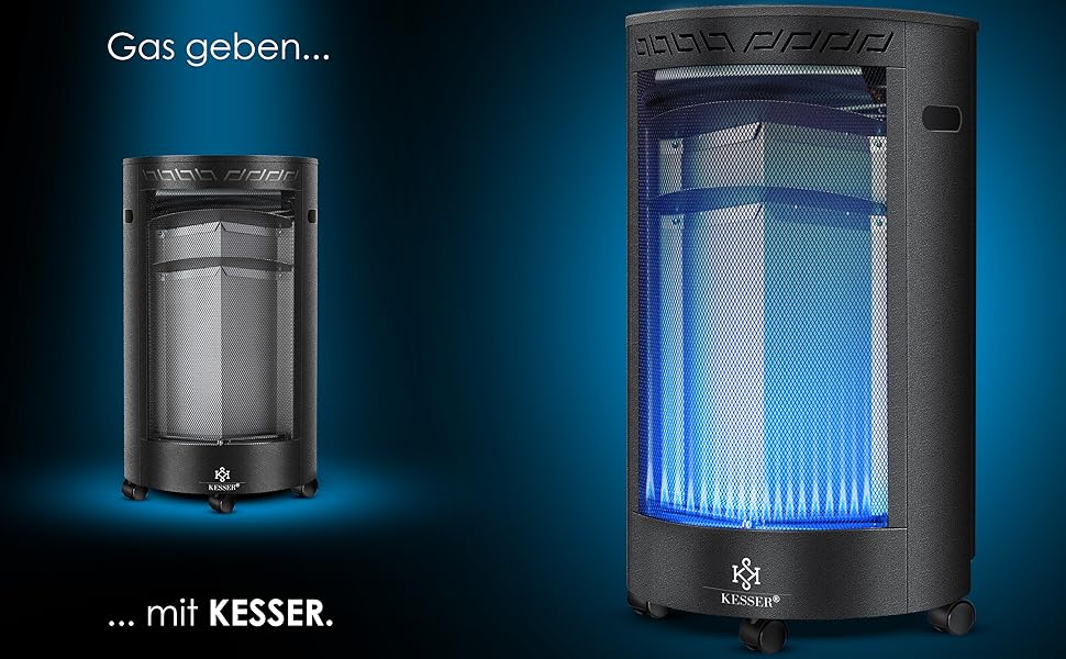 Газовий обігрівач KESSER 4200 Вт з регулятором і шлангом, інфрачервоний керамічний пальник, для газу бутан/пропан (чорний)