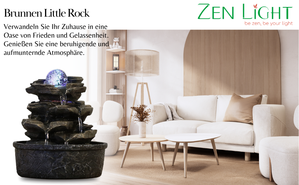 Фонтан Zen'Light Zimmerbrunnen Little Rock: Природний водоспад з ефектом каменів та LED-підсвіткою для дому, медитації та релаксації. Feng Shui, 23 см
