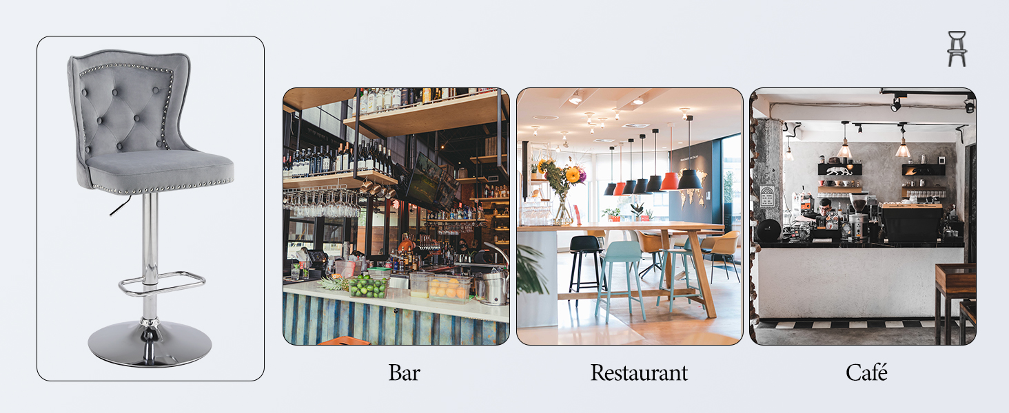 Набір з 2 барних стільців Samt - сучасні стільці для бару з високою спинкою, оббивка велюром, регульована висота, сірий