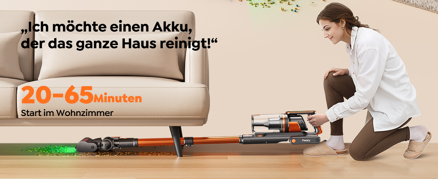 Бездротовий пилосос Fieety з акумулятором, 600W, 50kPa, 65 хв роботи, станція для зарядки на стіні, ароматерапія, автоматичний режим, сенсорний екран, висувний шланг 1 м для твердих поверхонь, килимів, шерсті тварин, автомобіля