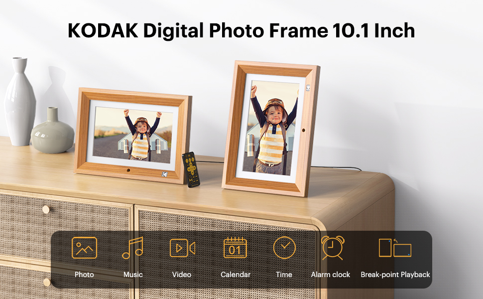 Цифровий фоторамка Kodak 10 дюймів з акумулятором, Wi-Fi, 32 ГБ, сенсорний HD IPS екран, фото/відео/музика, відтворення через додаток, Burlywood