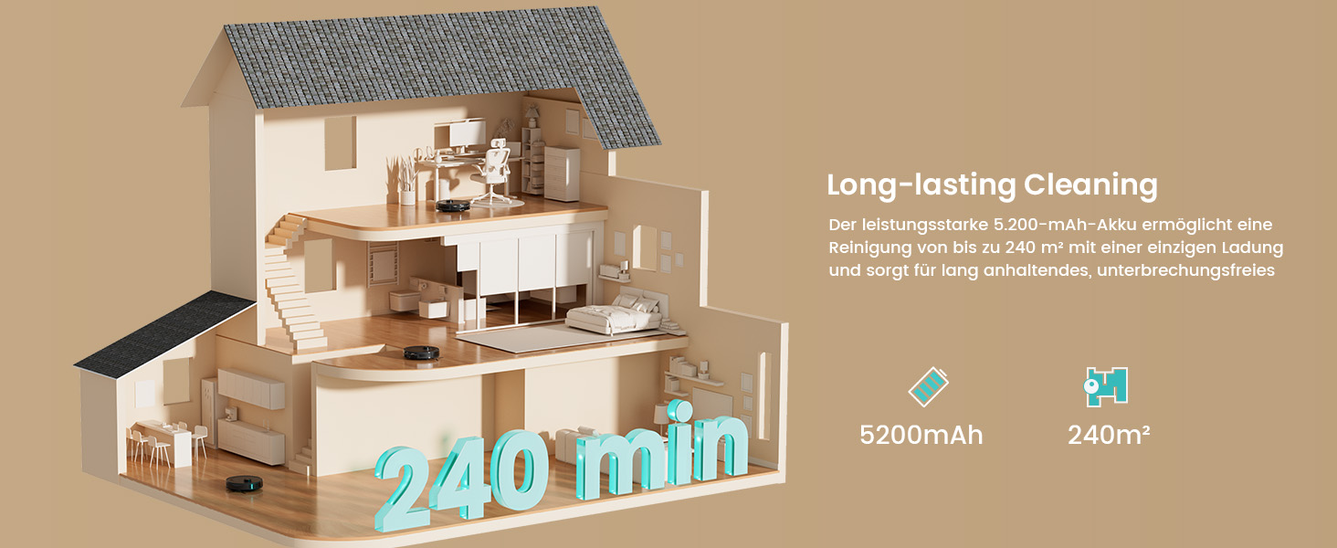 Робот-пилосос LEFANT M2 з функцією миття підлоги, 6000Pa, LiDAR-навігація, зони заборони, керування через APP/Alexa, для шерсті тварин, килимів та твердих підлог (M2B)