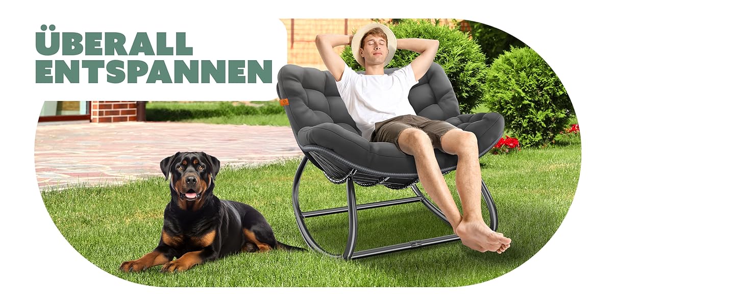 Крісло-гойдалка KESSER XXL для вулиці та дому, зелений, до 150 кг, з подушкою, ергономічне, для саду та балкону