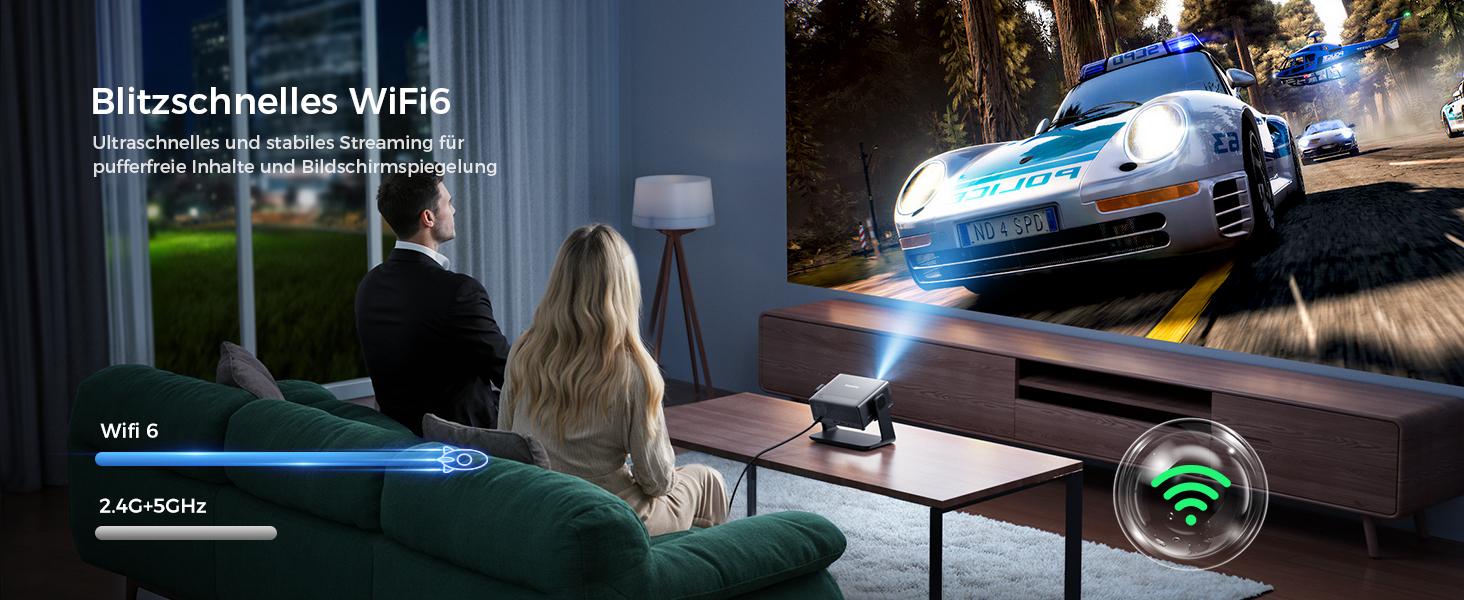 Проектор Beamer 4K з Wi-Fi 6 та Bluetooth, 28000 Люмен, електричний фокус, підтримка Netflix, 10000+ Apps, для дому та на вулицю