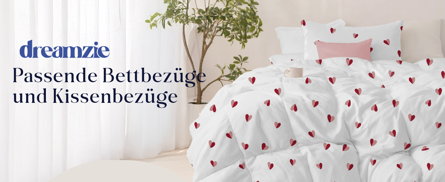 Комплект постільної білизни Dreamzie 4 предмети, 135x200 см, мікрофібра, з 2 наволочками 80x80 см, принт з рожево-червоними серцями, сертифікат Oeko-Tex