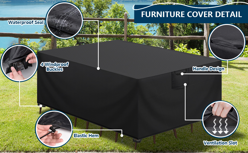 Захисний чохол для садово-патіо меблів, водовідштовхувальний, 420D Oxford, анти-UV, для столів та інших меблів, чорний, 150x90x75 см