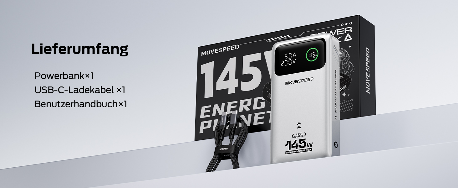 Power Bank MOVESPEED 145W 25000mAh з 3 USB-портами, PD 3.1, Digital Display - для ноутбуків, iPhone, Galaxy, iPad