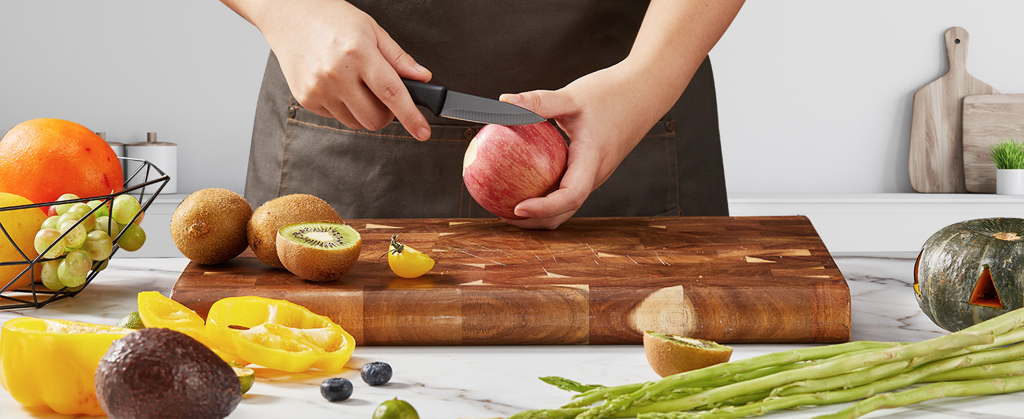 Набір ножів FOHERE 13 предметів з підставкою, нержавіюча сталь, з інтегрованим точилом, антипригарне покриття, ергономічні ручки, чорний граніт